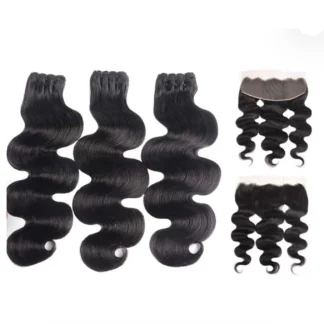 {3Pcs+Frontal} Double Drawn Body Wave 3 Bundles Hair With 13x4 Lace Frontal Human Hair Virgin Hair Weave