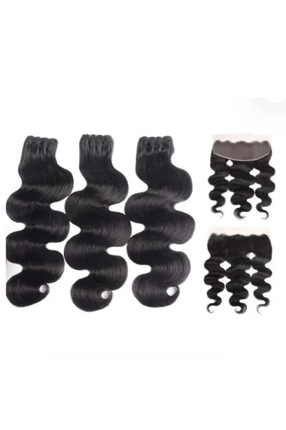 {3Pcs+Frontal} Double Drawn Body Wave 3 Bundles Hair With 13x4 Lace Frontal Human Hair Virgin Hair Weave