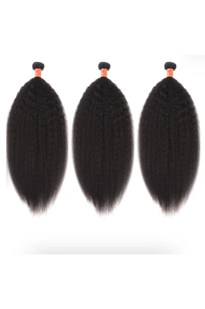 {3Pcs+Closure} Double Drawn Brazilian Yaki Hair Weft 3 Bundles With 13x4 Lace Frontal Virgin Hair Weave - Image 3