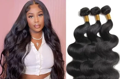 {3Pcs+Closure} Double Drawn 3 Bundles Body Wave Hair Weaves With 5x5 Lace Closure - Image 3